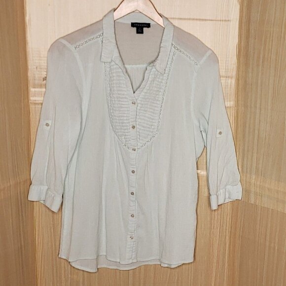 Bandolino Womens Mint Green Gauzy Button Down Shirt XXL - Picture 1 of 8